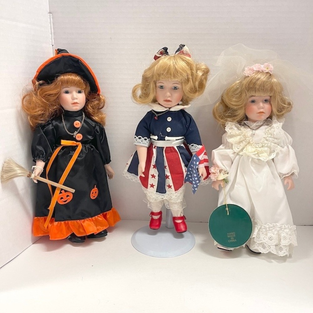 3 Vintage Brinn Dolls Fourth of July Autumn & Winter Miss 10"‎ Limited Editions